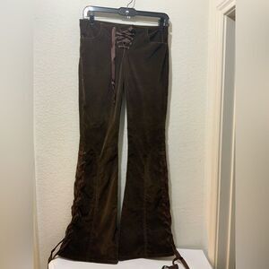 Dana Foley NYC corduroy brown pants lace Low Rise Wide Leg